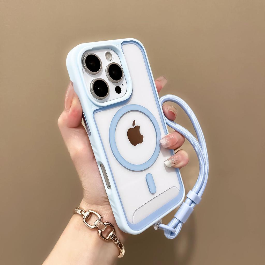 Applicable to iPhone16promax mobile phone case transparent magnetic suction Apple 15 adjustment hand rope acrylic anti-drop protection