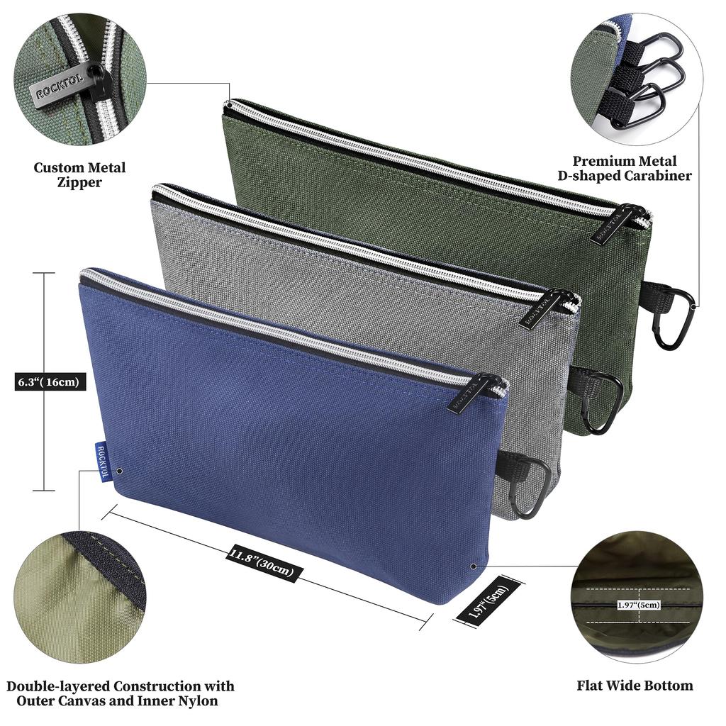 ROCKTOL Tool Canvas Zipper Small Tool Tool Organizer Bags with Metal Zippers and Utility Bags for and Assorted Colors Bags, Bags, Bags, Pouches,