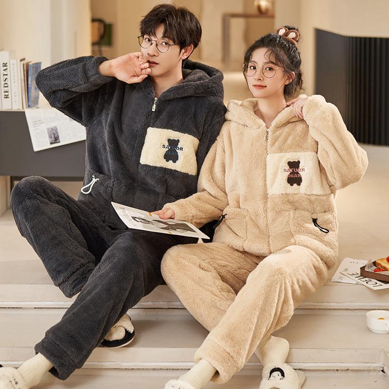 

2 шт./компл. Женская зимняя фланелевая теплая утепленная пижама с длинным рукавом для мужчин, пижамы для пар, топы и брюки, повседневная домашняя одежда, пижамы Men-3XL