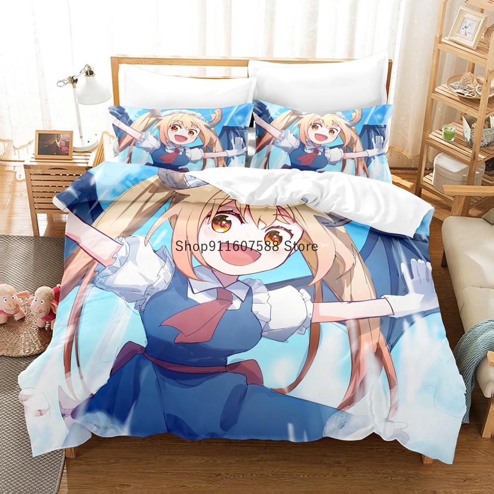 Miss Kobayashi's Dragon Maid Bedding Set Cartoon Anime three-piece set Adult Kid Bedroom Duvet cover Sets 3D print Kawaii Anime