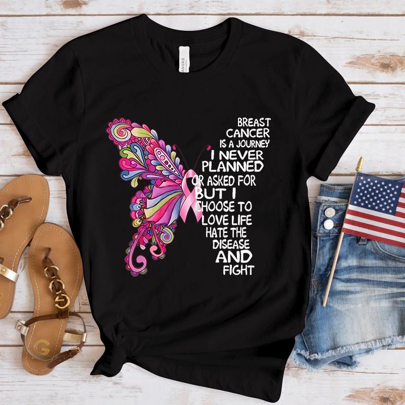 

New Hot Breast Cancer Awareness Butterfly T-Shirts Fashion Women Girls Summer Tee Shirt Unisex Casual Short Sleeve Round Neck 4XL