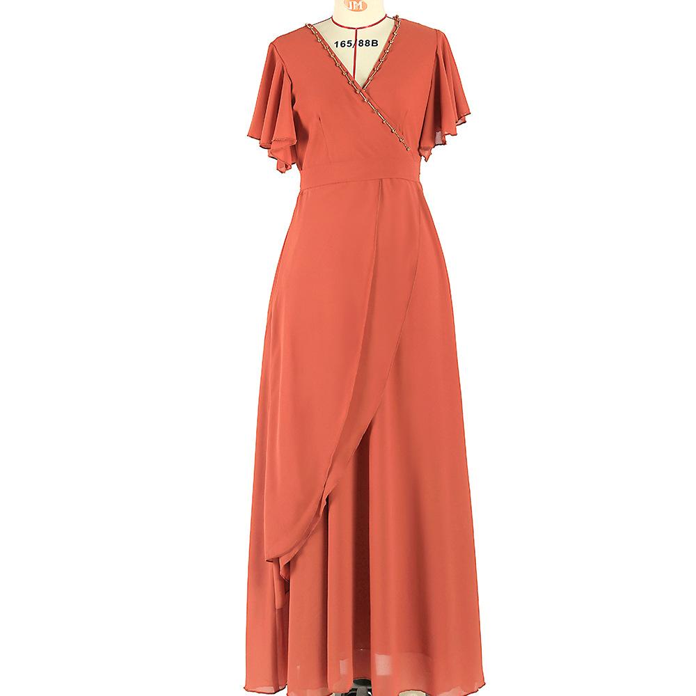 

Мусульманское платье с V-образным вырезом и стразами, большие качели, двойное шифоновое тонкое платье с короткими рукавами L оранжевый