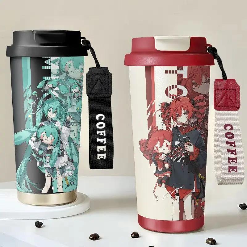 Hatsune Miku Personality Cute Animation Peripheral Thermos Cup Secondary Cartoon Creative Stainless Steel Straw Cup Holiday Gift