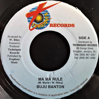 7inch Record BUJU BANTON  Ma Ma Rule NONE Techniques 2002 Jamaica Reggae Ska  Dub Used