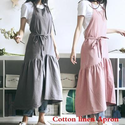 Apron for Women Cotton Linen Men Long BBQ Bib Kitchen Apron Barber Coffee Cooking Restaurant Waitress Apron