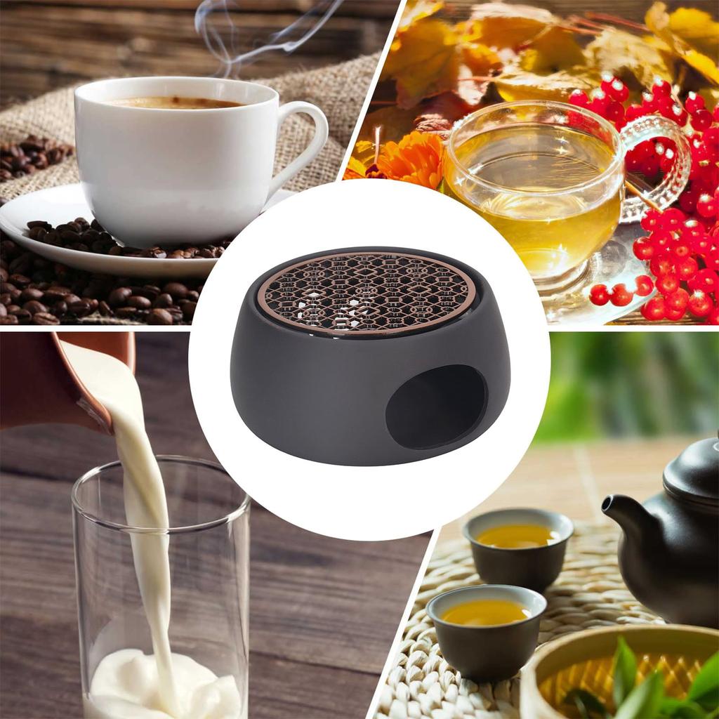 Teapot Warmer Base Ceramic Candle Heater Tea Coffee Milk Light Warmer with Purple Iron Pad for Home Black