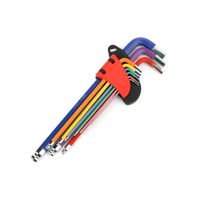 

A set of 9 rainbow-colored double-headed hexagonal socket wrenches with long handles, suitable for bicycle, motorcycle and car r