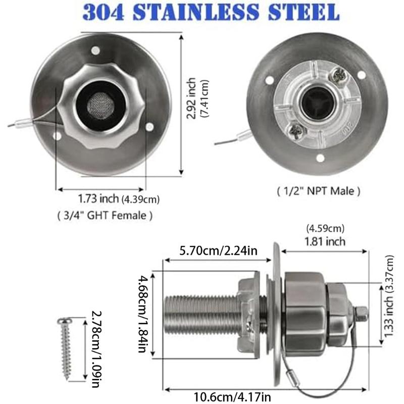 Universal RVs Water Tank Replacement Filler Kit Rustproof Stainless Steel Water Inlet Set For Campers Trailers