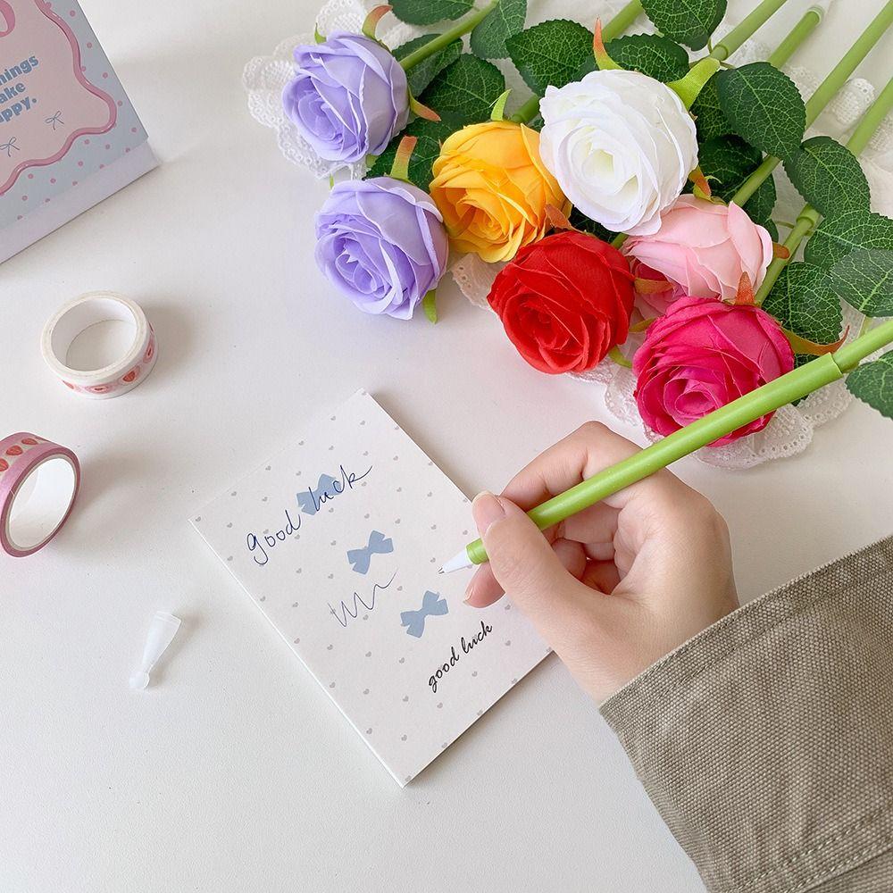 2-Grids Rose Ballpoint Pen 3-inch Writing Pen Creative Rose Flower Pen Valentine's Day