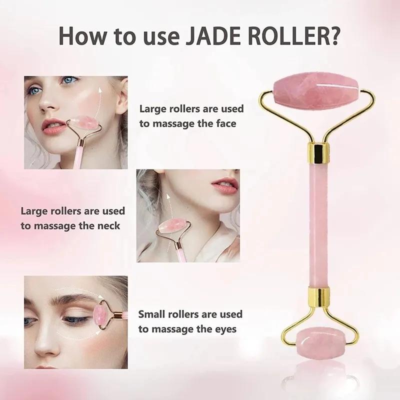 Rose Quartz Gouache Scraper Face Massage Roller Gua Sha Scraper Set Natural Jade Stone Jade Roller Massager For Face Box
