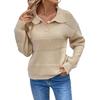 Europe 2026 Autumn/Winter Women's Knitwear: Simple Commuting Style, Solid Color, Half-Zip, Lapel, Patchwork Sweater