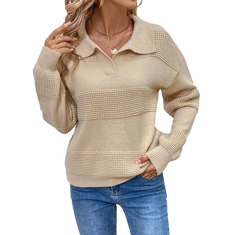 Europe 2026 Autumn/Winter Women's Knitwear: Simple Commuting Style, Solid Color, Half-Zip, Lapel, Patchwork Sweater