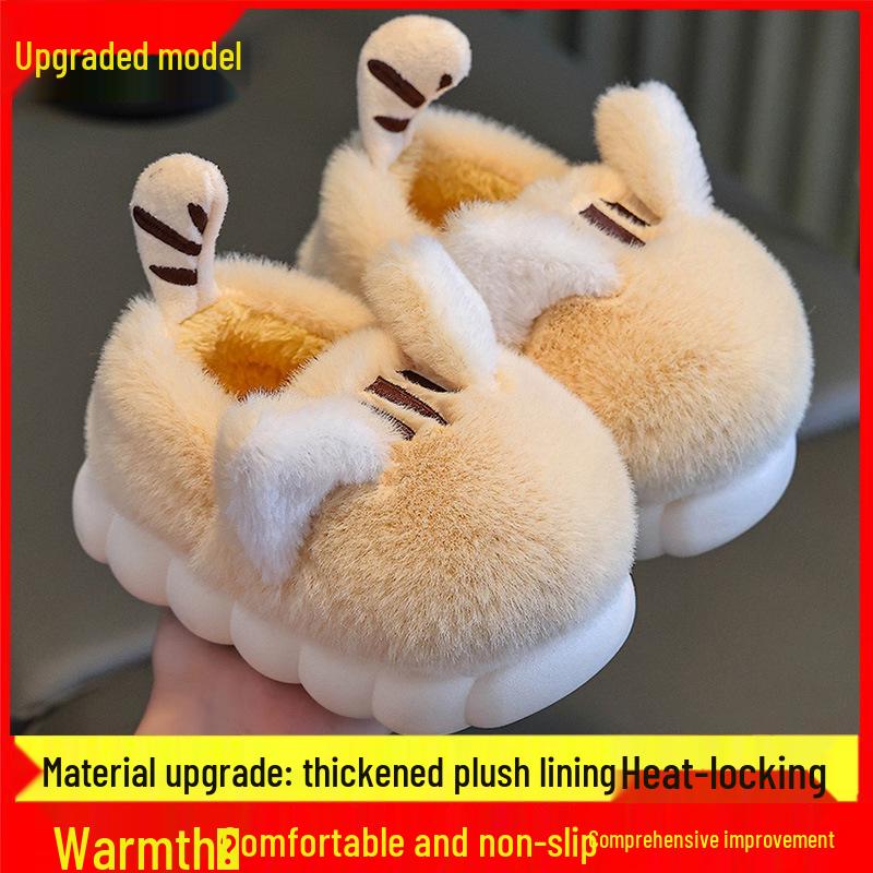 Cartoon Fleece-Lined Non-Slip Kids' Cotton Fur Slippers with Thick Soles
