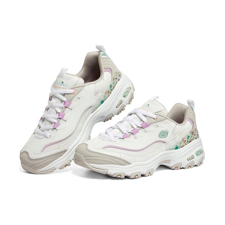 Skechers DLites 1.0 Leather Mesh Lace-Up Low-Top Dad Shoes Women Sneaker White Gray Pink 149642-WMLT