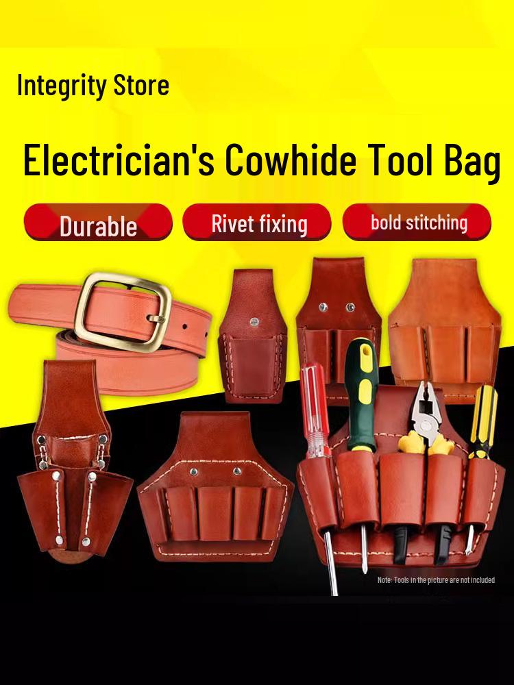 

Electrician Leather Tool Bag and Waist Belt with Pliers Sheath Top Layer Cowhide Single Pocket Waist Bag