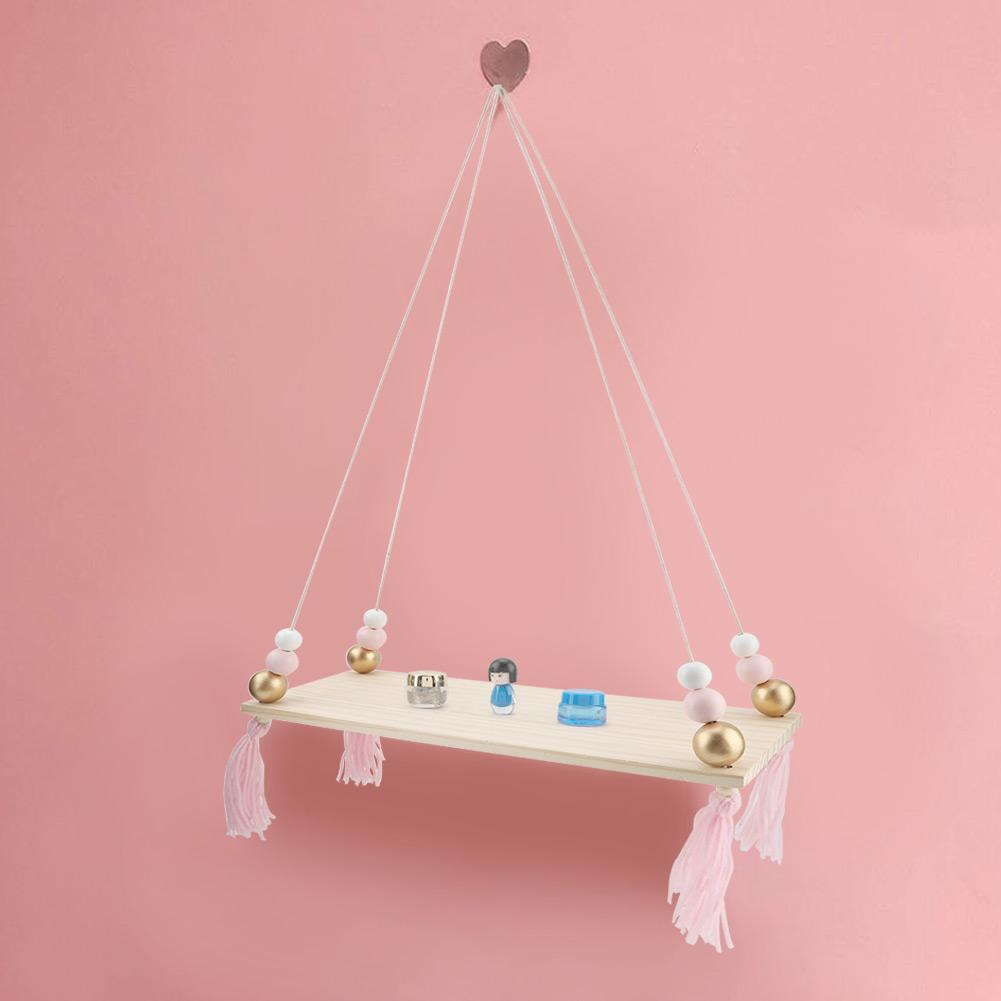 Wall Hanging Round Beads Shelf Storage Rack DIY Home Wall Hanging Decor (Pink Gold)