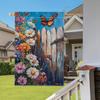 1pc Polyester Welcome Spring Butterfly Flower Garden Flag, Durable Outdoor Yard Decoration, Chrysanthemum Floral Design, Double-Sided, UV & Weather Re