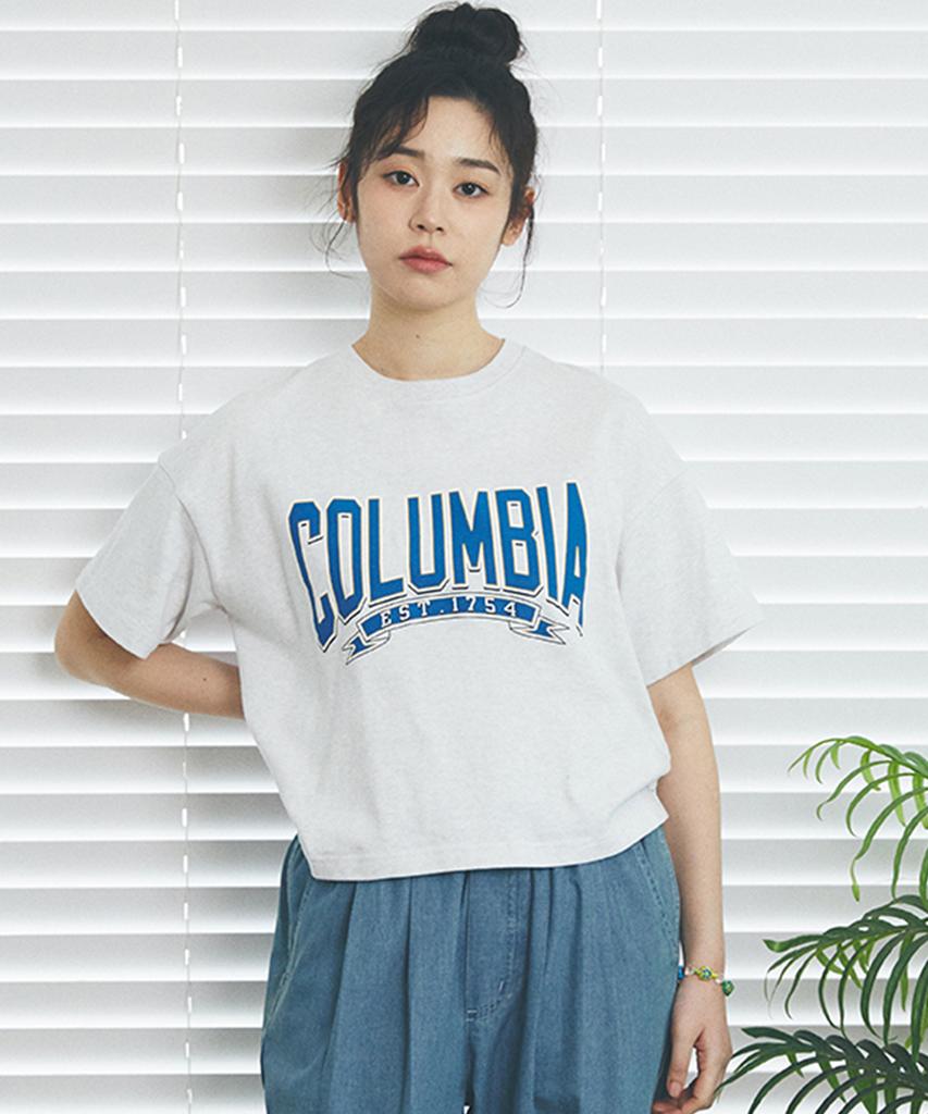 COLUMBIA UNIVERSITY Cu 80S Vintage Crack Logo Women S/S T-Shirts Light Melange