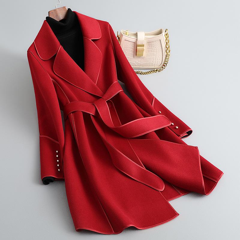 

Женское пальто из тонкой шерсти в стиле Хепберн на весну 2025 года - Высококачественное двустороннее шерстяное пальто M (105-115 lbs)