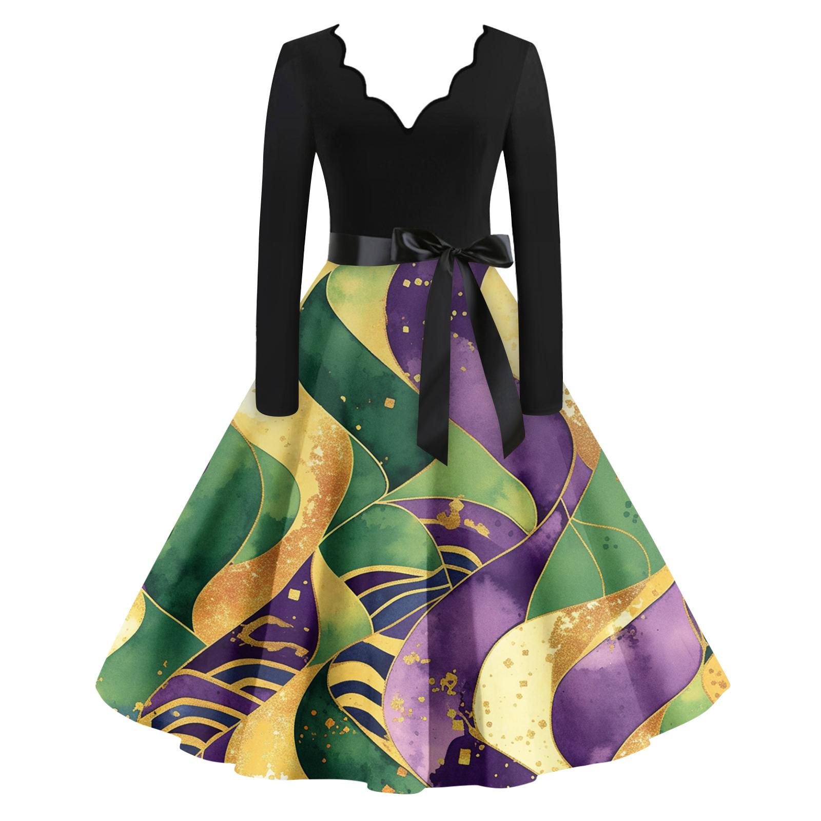 

Women s Casual Fashion V Neck Long Sleeve Printed Vintage Long Dress L