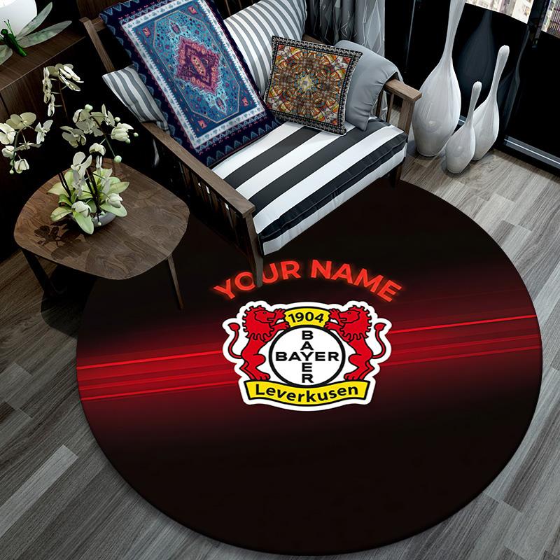 Custom Name Bayer Leverkusen Round Area Rug,Carpet Rug for Living Room Bedroom Sofa Playroom Decor,Non-slip Floor Mat