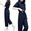Summer Rompers Ice Silk Korean High-Waist Short-Sleeved Jumpsuit with Waist Fashion Casual Suit Jumpsuit Streetwear Lady
