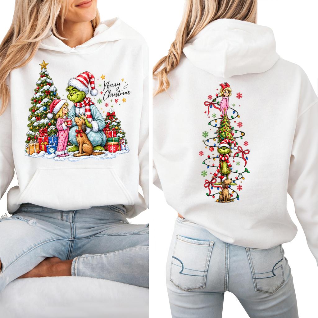 Women's Christmas Print Hooded Sweatshirt Lightweight Long Sleeve Pullover for Holiday