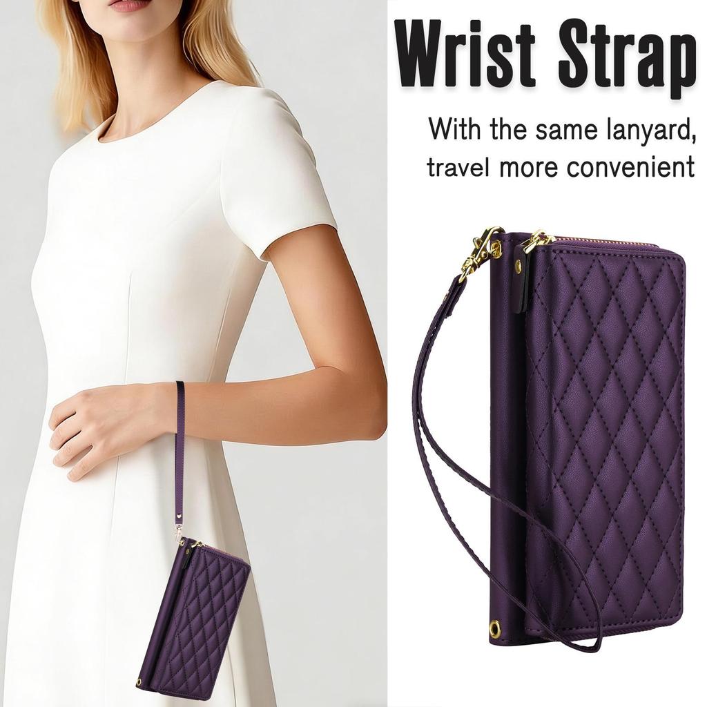Samsung A27/S26 Ultra Luxury Crossbody Diamond Pattern Wallet Flip Leather Case with Card Slots