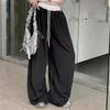 Women's American Retro Street Style High-waisted Work Pants with Contrasting Colors and A Slim-fit Wide-leg Design.