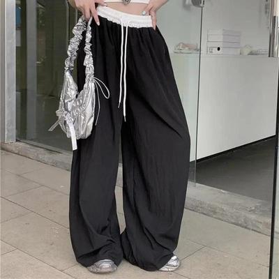 Pantaloni da lavoro da donna in stile street retrò americano a vita alta con colori a contrasto e design a gamba larga slim-fit.