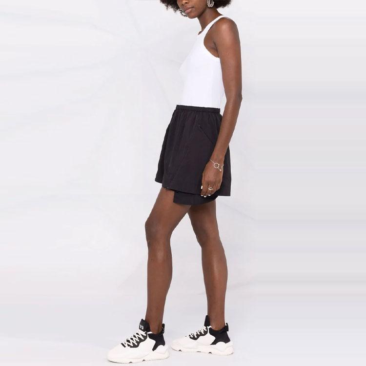 Y-3 FW21 Logo Asymmetrical Hem Loose Solid Color Shorts Women shorts Black HB2789