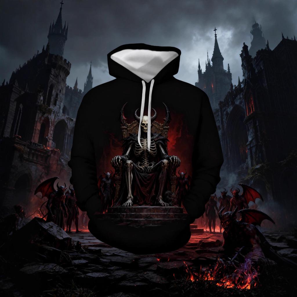 Skull Pattern 3D Printing Hooded Sweatshirt Casual Comfortable Autumn Winte Warm Inside Outside Fashionable Hoodie