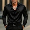 Casual Heren Satijn Zijde Dress Shirts Lange Mouw Sociaal Single Breasted Knoop Turn-Down Kraag Shirts Bruiloftsfeest Herenkleding