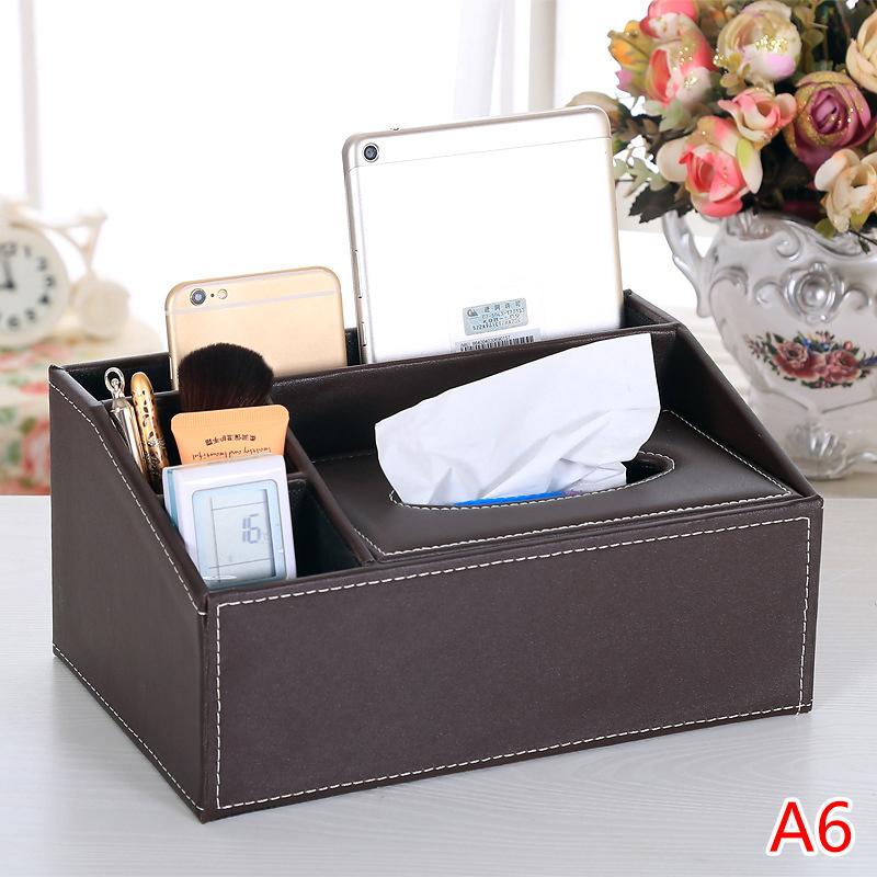 Faux Leather Rectangle Paper Holder Tissue Dispenser Storage Box Remote Control Storage Box Multi-Purpose Leather Tissue Box