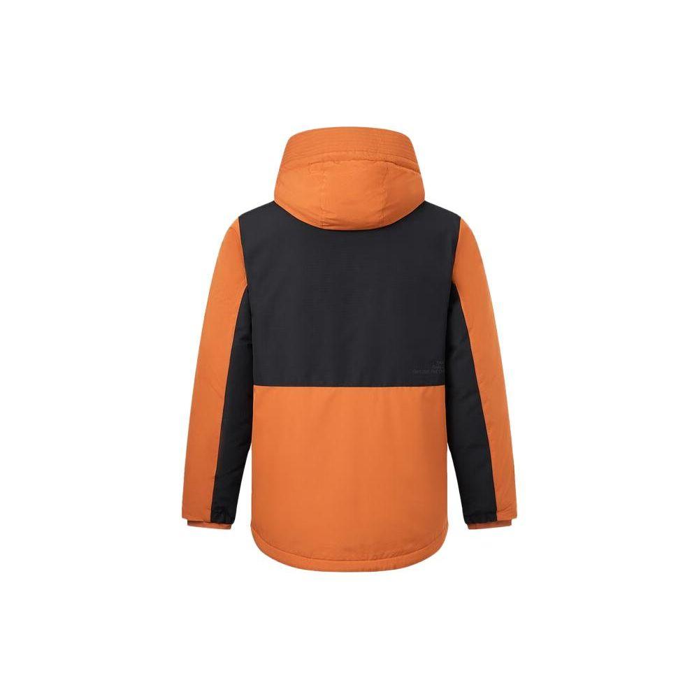 Li-Ning Color Block Hooded Mid-Length Down Jacket Men Outerwear Red Brown AYMT325-1