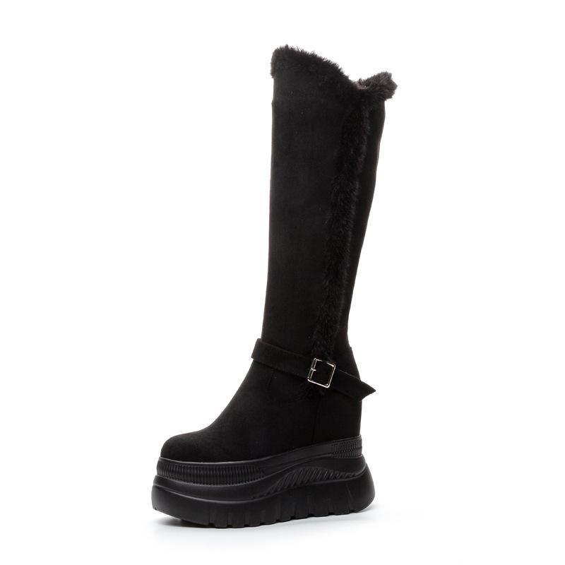 Fashion New Winter Women Snow Boots Platform Wedge High Heel Faux Fur Lady Shoes Female Plush Warm Non-slip Mid Calf Boots Goth Shoes