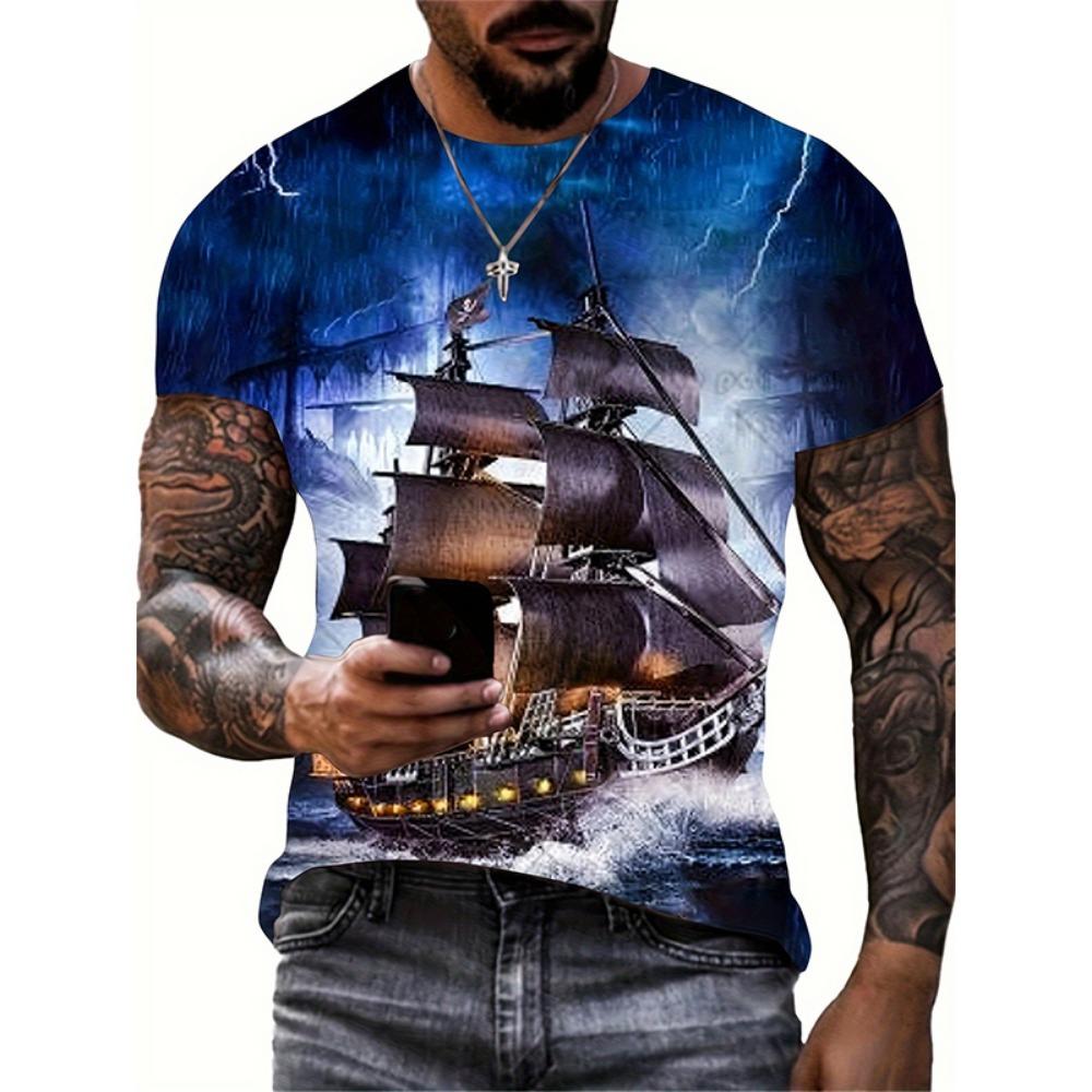 Sailing Ship Graphic T-Shirts Sailboat 3D Print Men Women T Shirt Short Sleeve Oversized Harajuku Y2k Tops Tees Kids Clothing