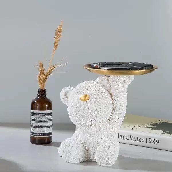 Creative Light Luxury Violent Rose Bear Ornament Storage Tray Living Room Bedroom Wine Cabinet Decoration Luxury Ornament