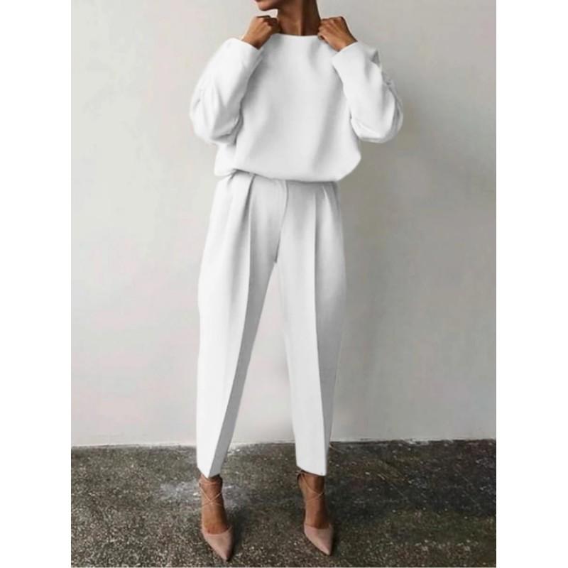 

Женские осенне-зимние элегантные однотонные комплекты, женские повседневные пуловеры + брюки, свободные наряды XXS белый