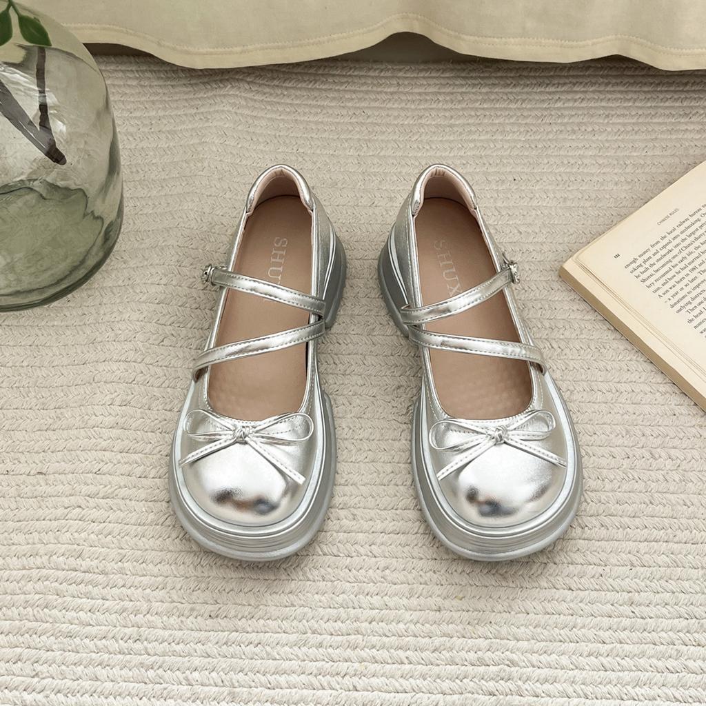 Silver French Retro Platform Thick Heel Small Leather Shoes Women's 2025 New Summer Skirt Light Mouth Mary Jane Single Shoes