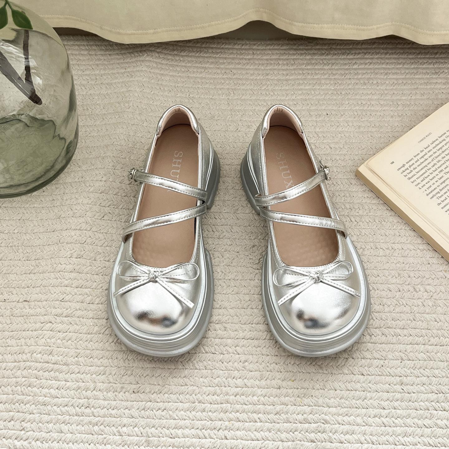 

Silver French retro platform thick heel small leather shoes women s 2025 new summer skirt light mouth Mary Jane single shoes 40 серебряный