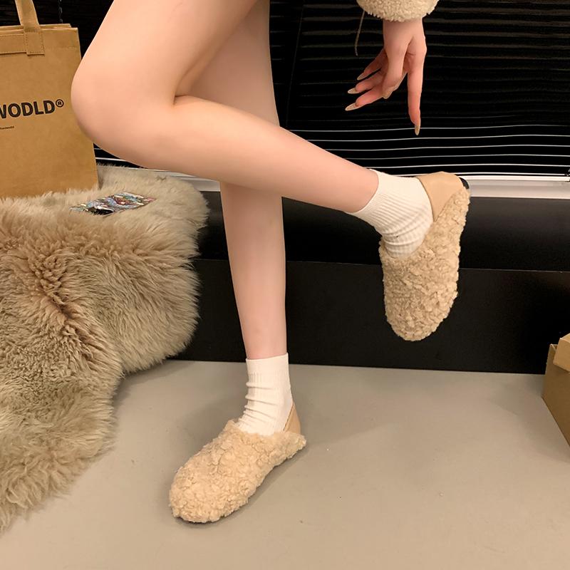 Fashion Winter New Flat Cotton Boots Women's Fashion Round Head Plush Deep Mouth Anti-slip Wear-resistant Low-top Shoes