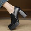 Retro Deep Mouth Bench Round Toe Thick High Heels Women Platform Soles Not Tired Feet Small Single Shoes