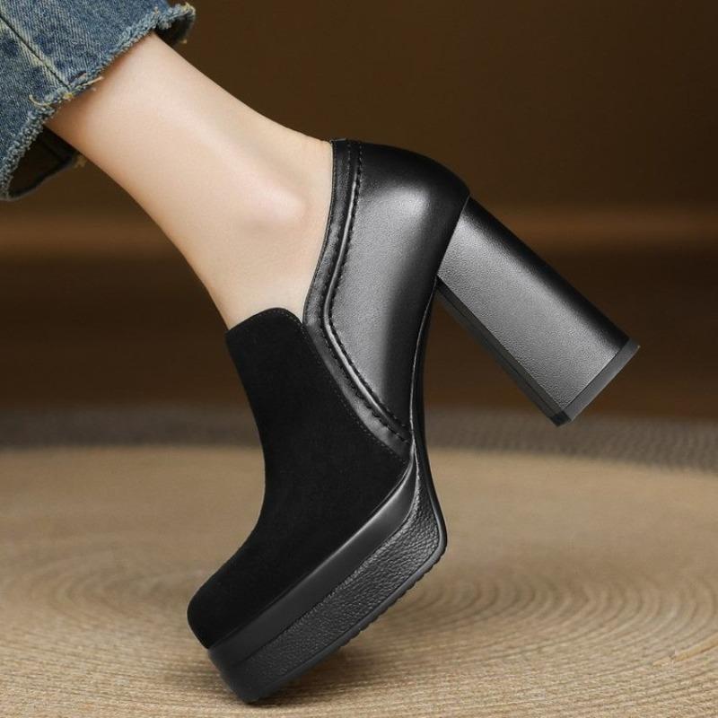 Retro Deep Mouth Bench Round Toe Thick High Heels Women Platform Soles Not Tired Feet Small Single Shoes