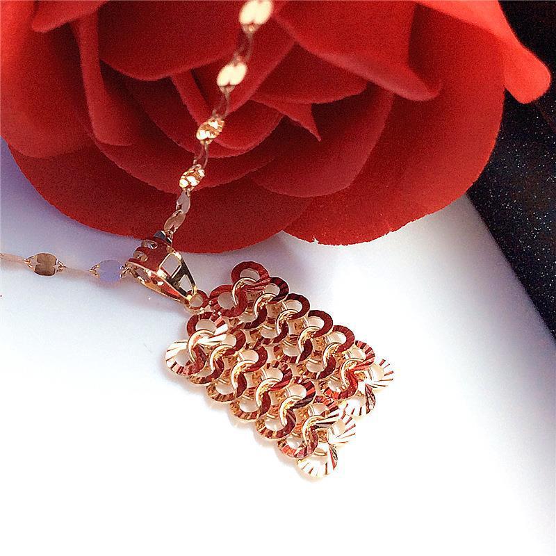 Фиолетово-золотая квадратная узорная подвеска на шею Модное темпераментное цветное позолоченное розовое золото