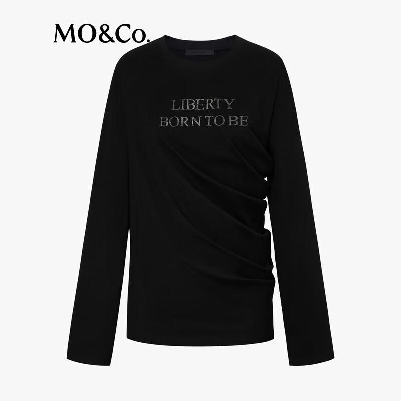 MO&Co. Cotton-Hemp Blend Pleated Long-Sleeve T-Shirt