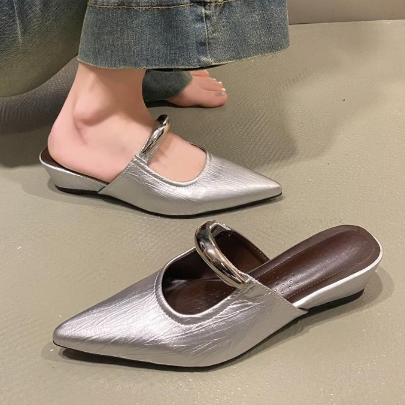 Elegant Women's Slippers Wedges Pointed Toe Mules Shoes Woman Luxury 2025 Trend Slingback Dress Fashion Sandals Mujer Zapatos