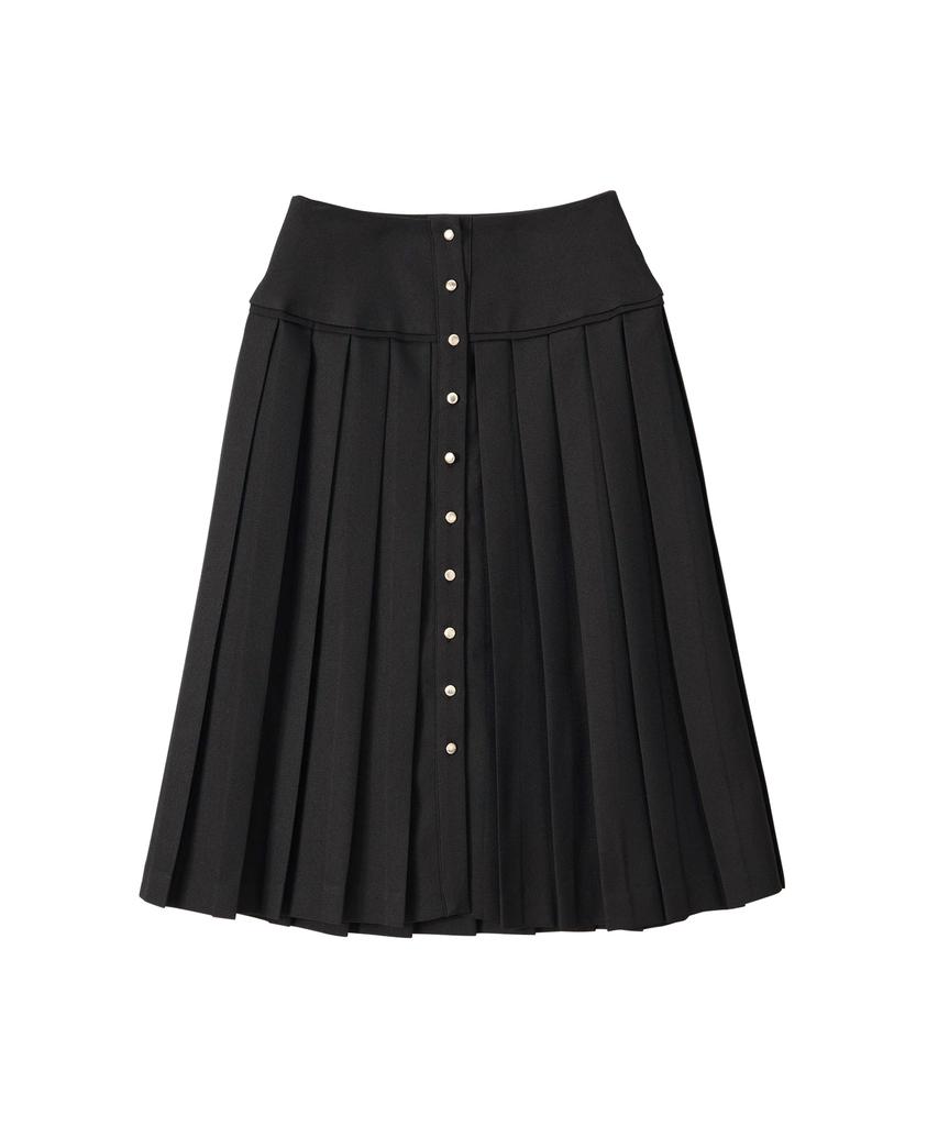 SALON DE YOHN Classic Button Pleated Skirt_ Black