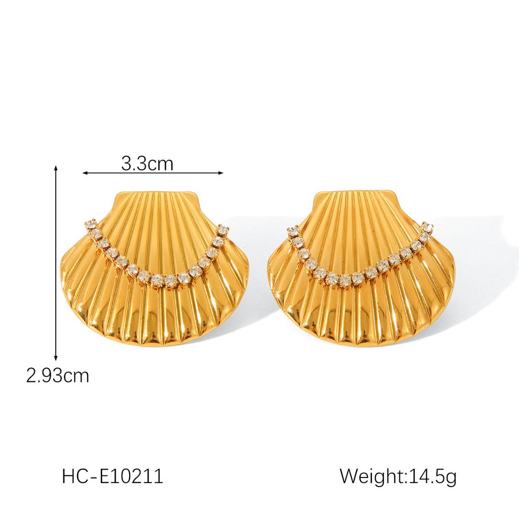 Ocean Elements Scallop Titanium Steel Earrings, 18K Gold Stainless Steel Ear Rings, Conch Starfish Studs