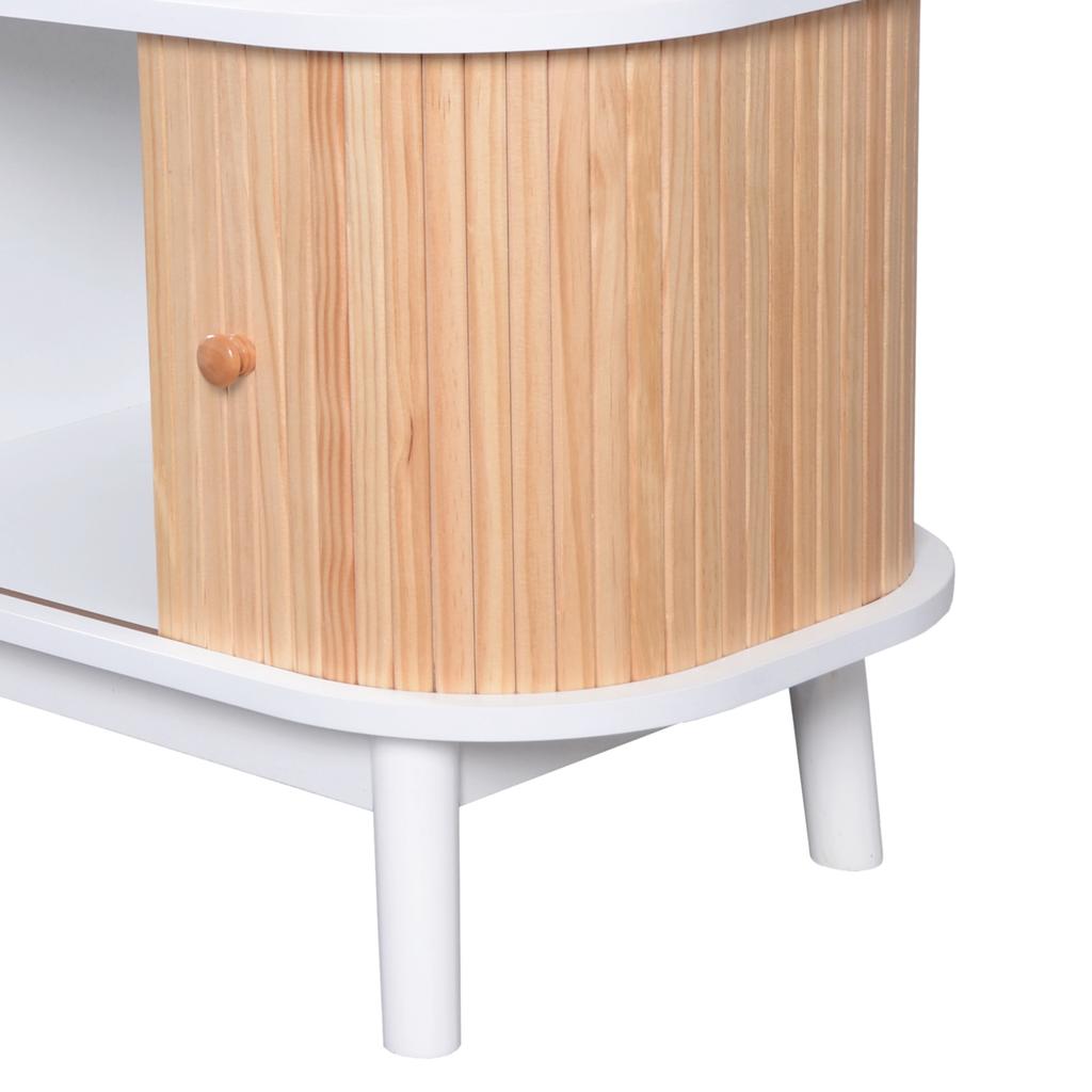 TV Cabinet - Natural Wood Blend TV Cabinet with Doors and Drawers. TV Stand with Rattan Sides. Storage Solution, Natural Country Style.